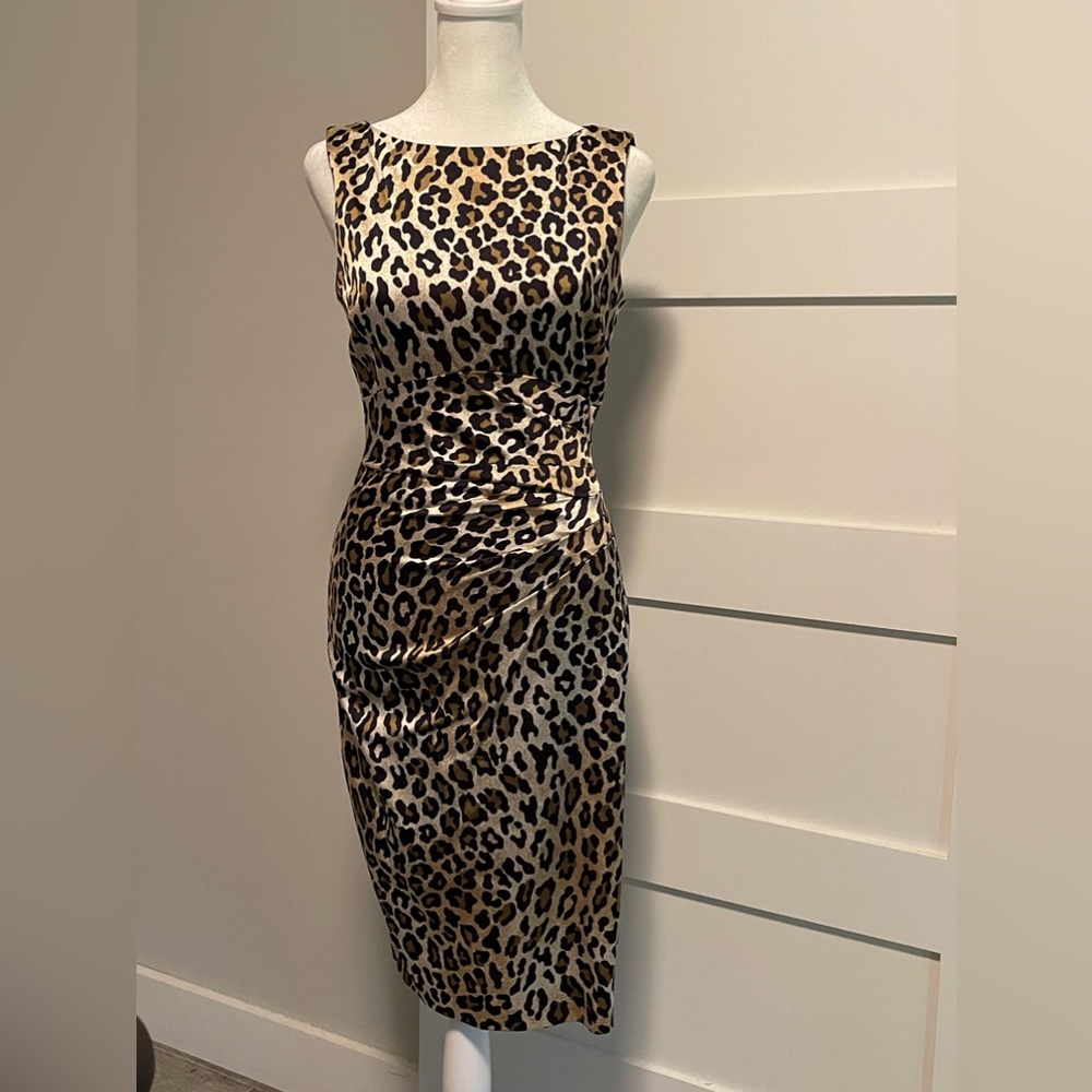 Caché Leopard Print Midi Dress Size 4